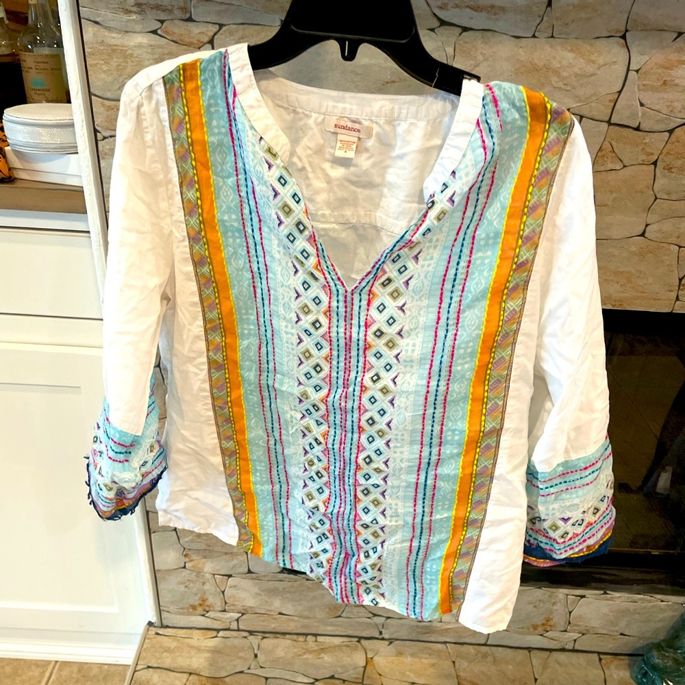 Sundance embroidered blouse light and airy gently used